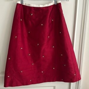 NWT INC 100% silk RED skirt Embroidered and lined, size 4